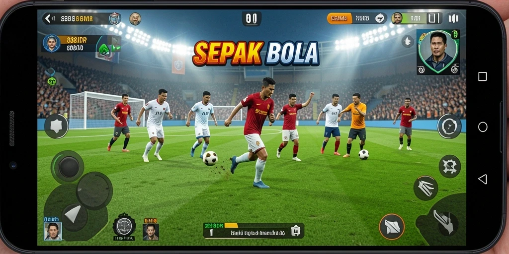 Screenshot gameplay 888IDR yang menunjukkan pertandingan sepak bola yang intens.