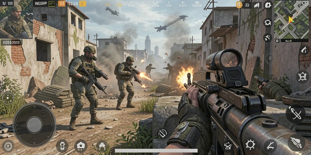Tampilan gameplay <strong>INDORP</strong> yang intens dan mendebarkan di medan perang.
