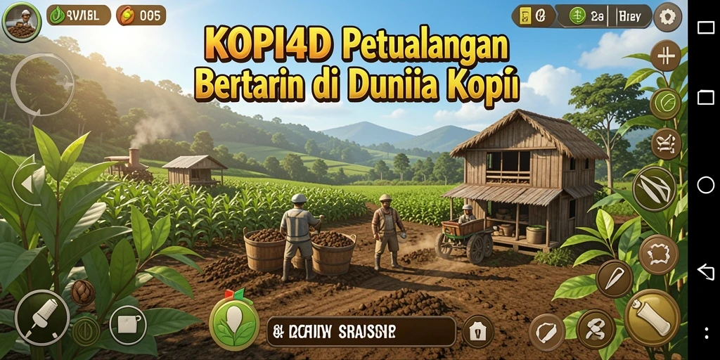 Tampilan gameplay <strong>KOPI4D</strong> yang memikat dengan ladang kopi yang subur.