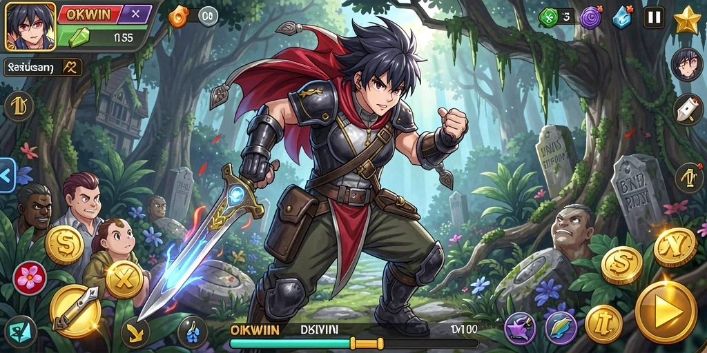 Screenshot OKWIN menunjukkan karakter Anime dalam aksi heroik.