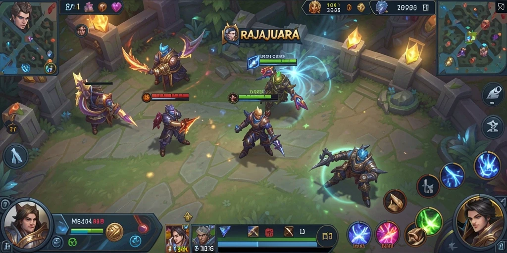 Tampilan menarik gameplay MOBA di RAJAJUARA dengan aksi yang intens.