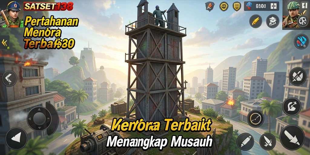 Tampilan gameplay <strong>SATSET138</strong> yang menampilkan pertahanan menara yang mendebarkan.