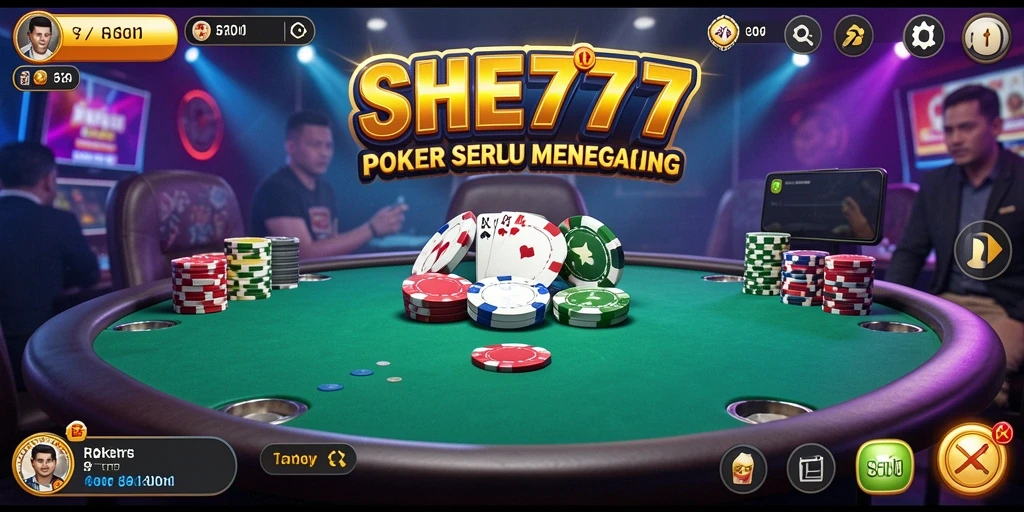 Screenshot gameplay SHE777 dengan tampilan poker yang menarik.